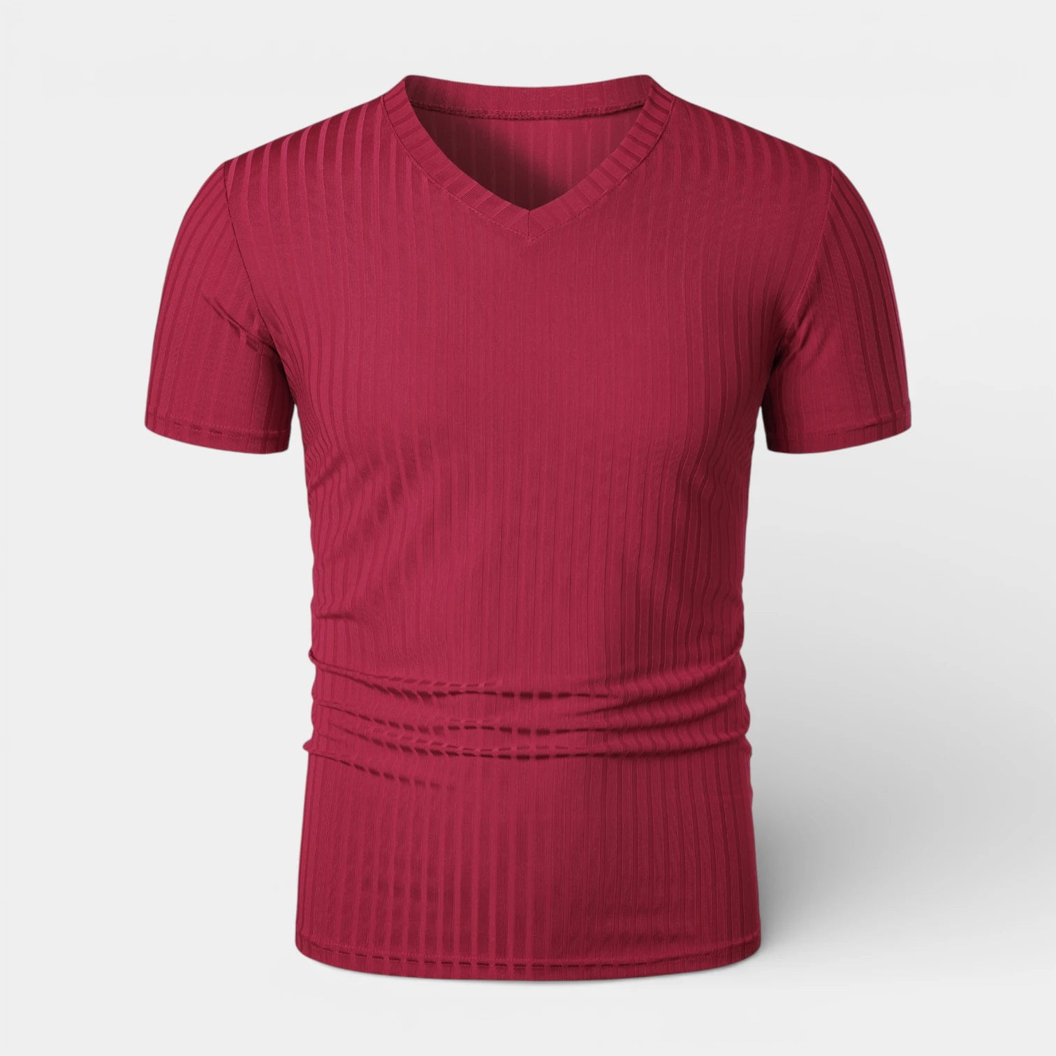 Ribbed V-Neck Knit T-Shirt Short Sleeve for Men