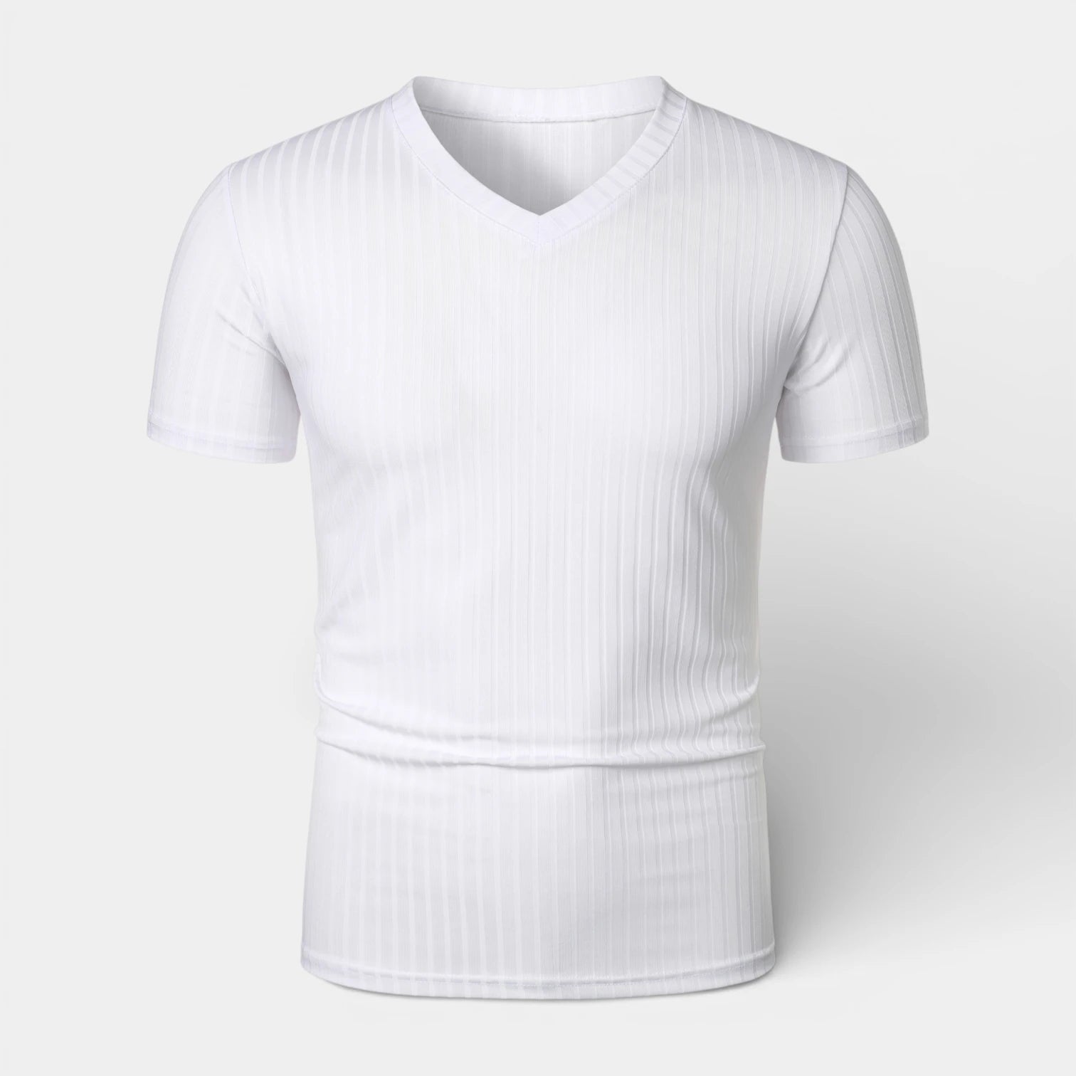 Ribbed V-Neck Knit T-Shirt Short Sleeve for Men