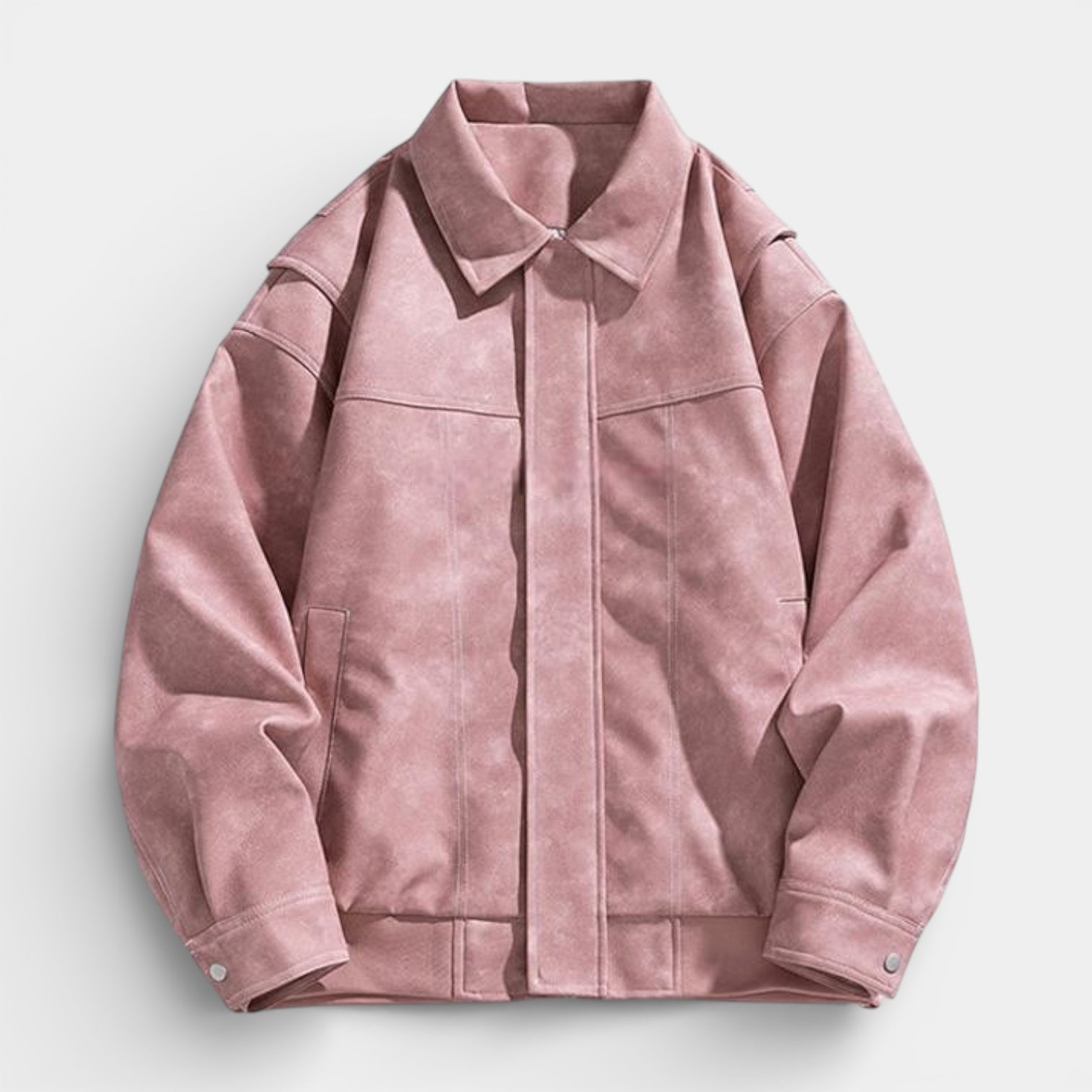 Collared Zip Jacket Suede-Touch Relaxed Fit for Men