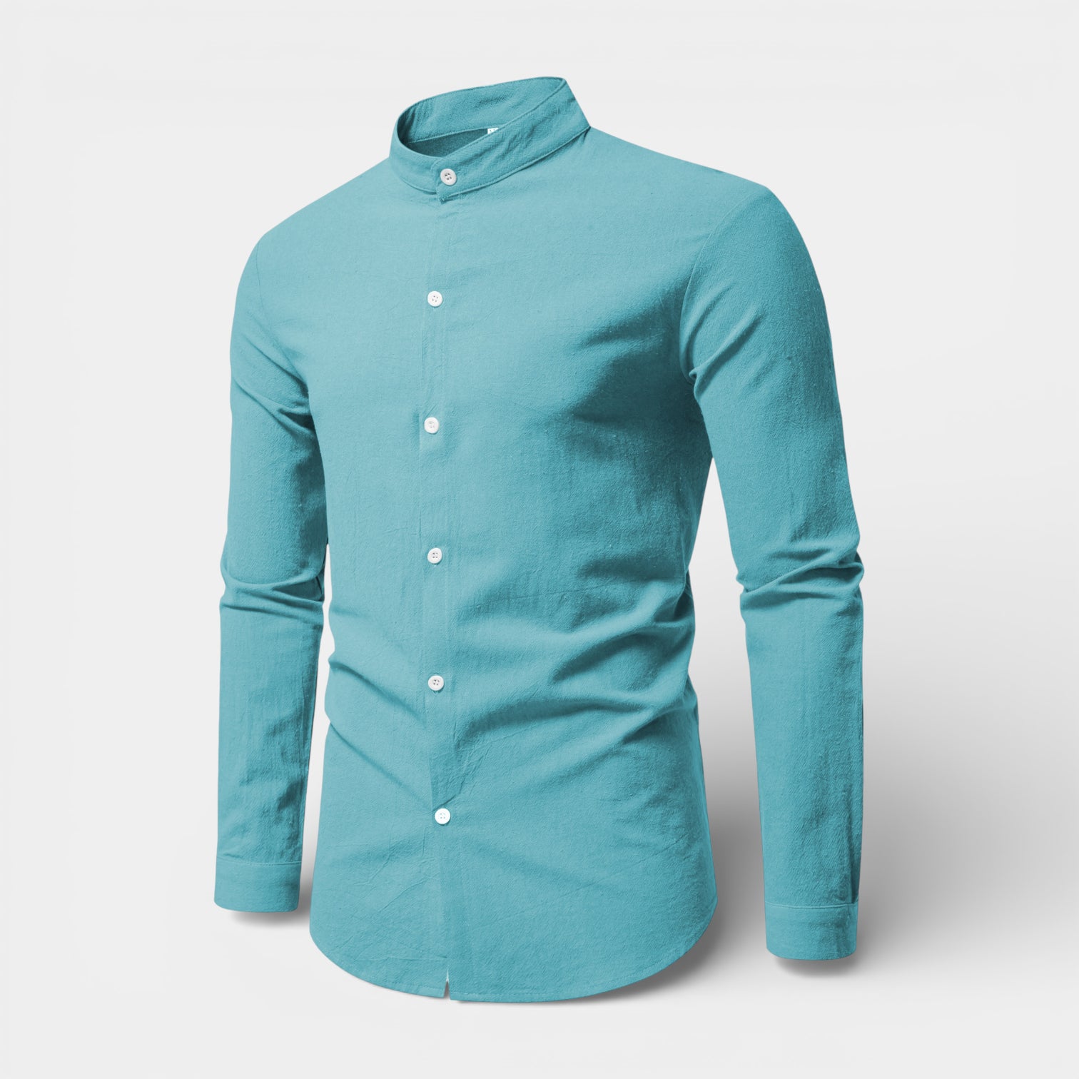 Band Collar Long Sleeve Shirt Slim Fit for Men