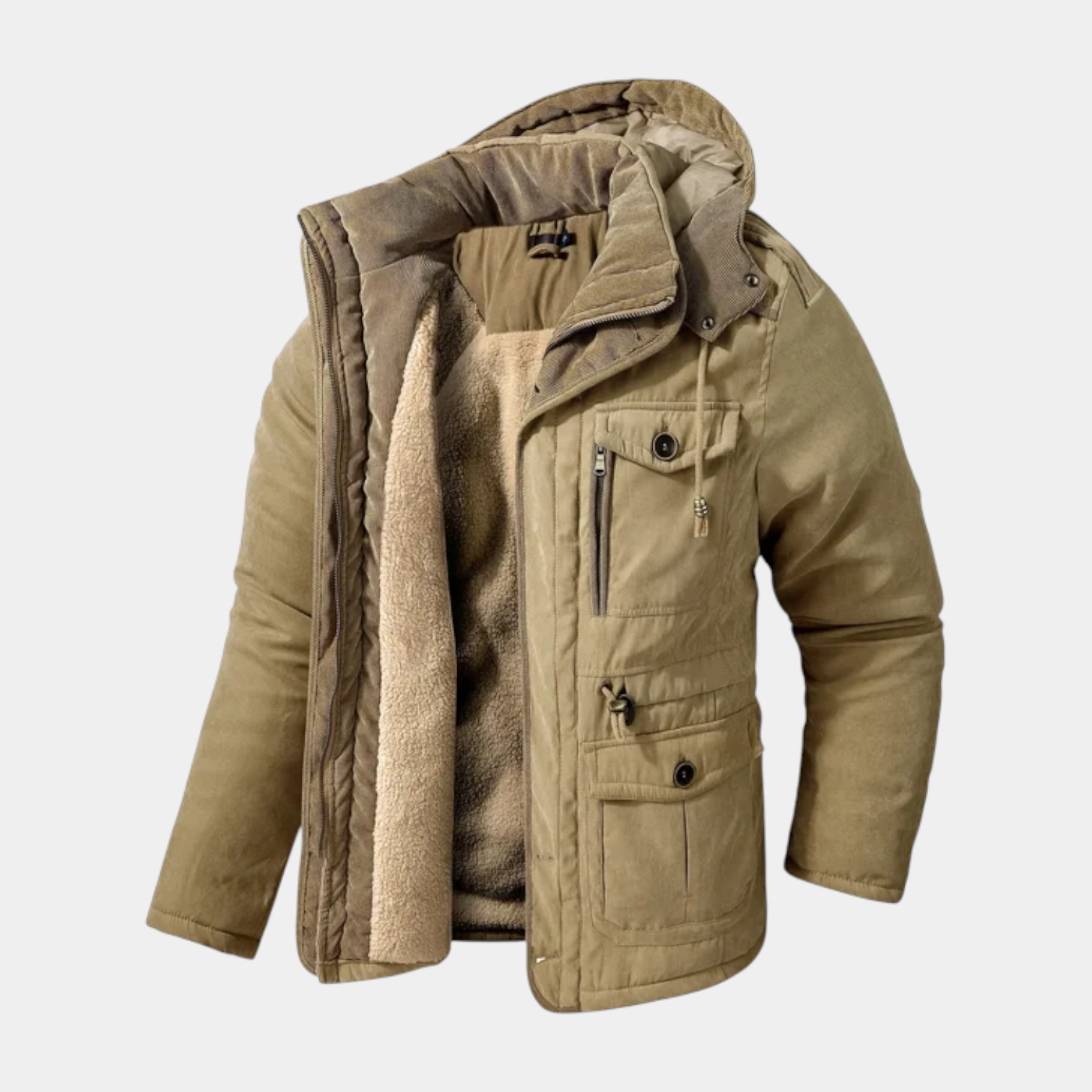 Hooded Utility Jacket Fleece Lined Regular Fit for Men