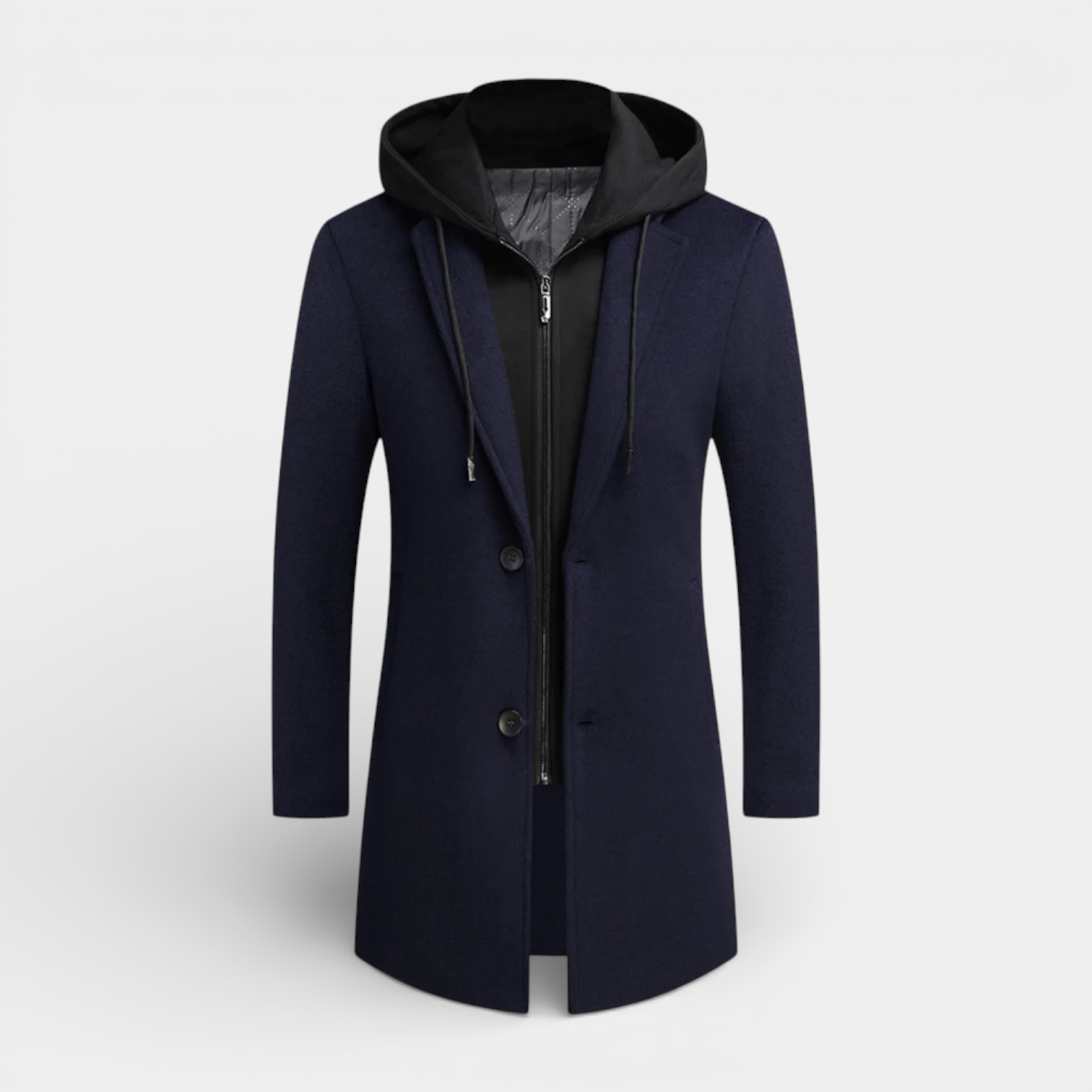 Hooded Overcoat Layered Zip-Button Front for Men