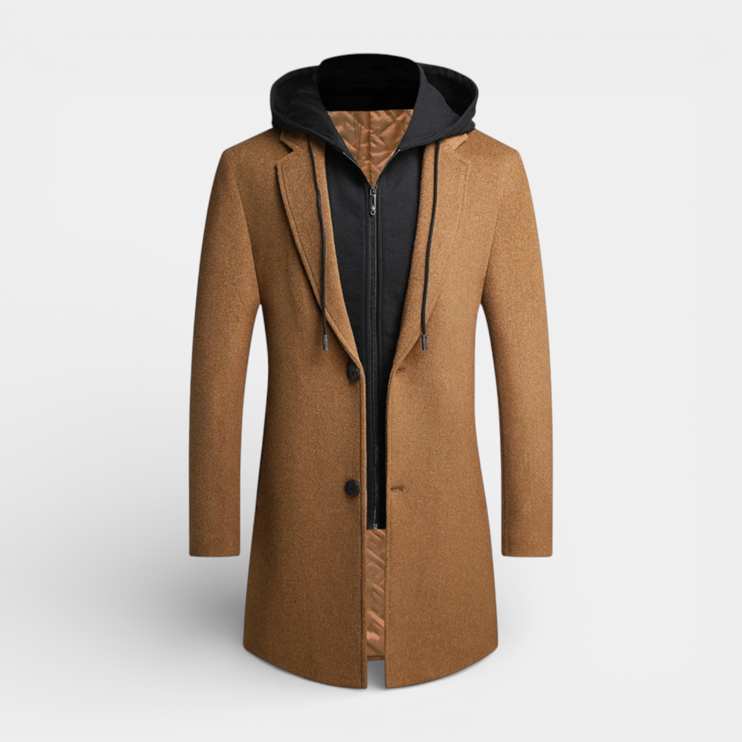 Hooded Overcoat Layered Zip-Button Front for Men