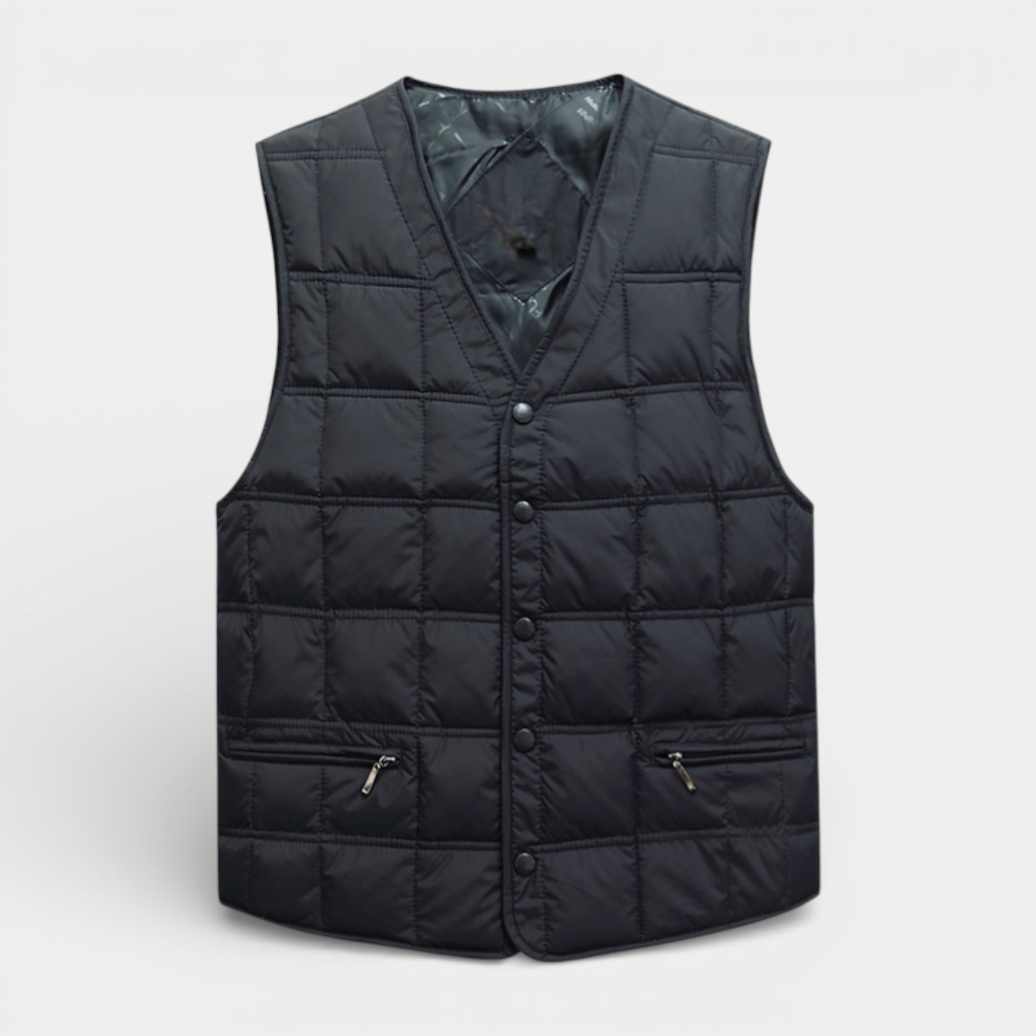 Vintares | Men’s Button-Up Quilted Vest with V-Neck and Zip Pockets