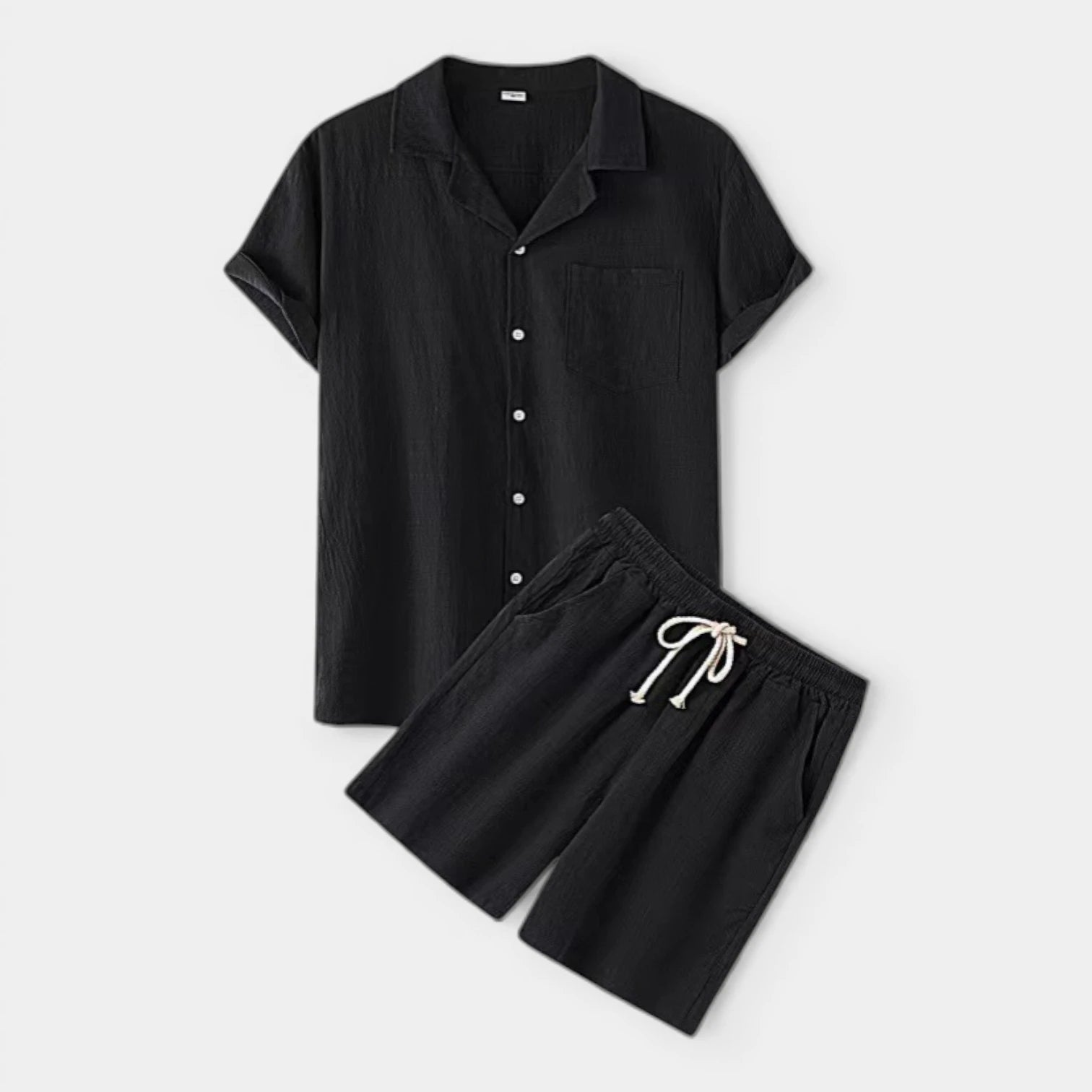 Vintares | Men’s Short Sleeve Button-Up Shirt and Drawstring Shorts Set