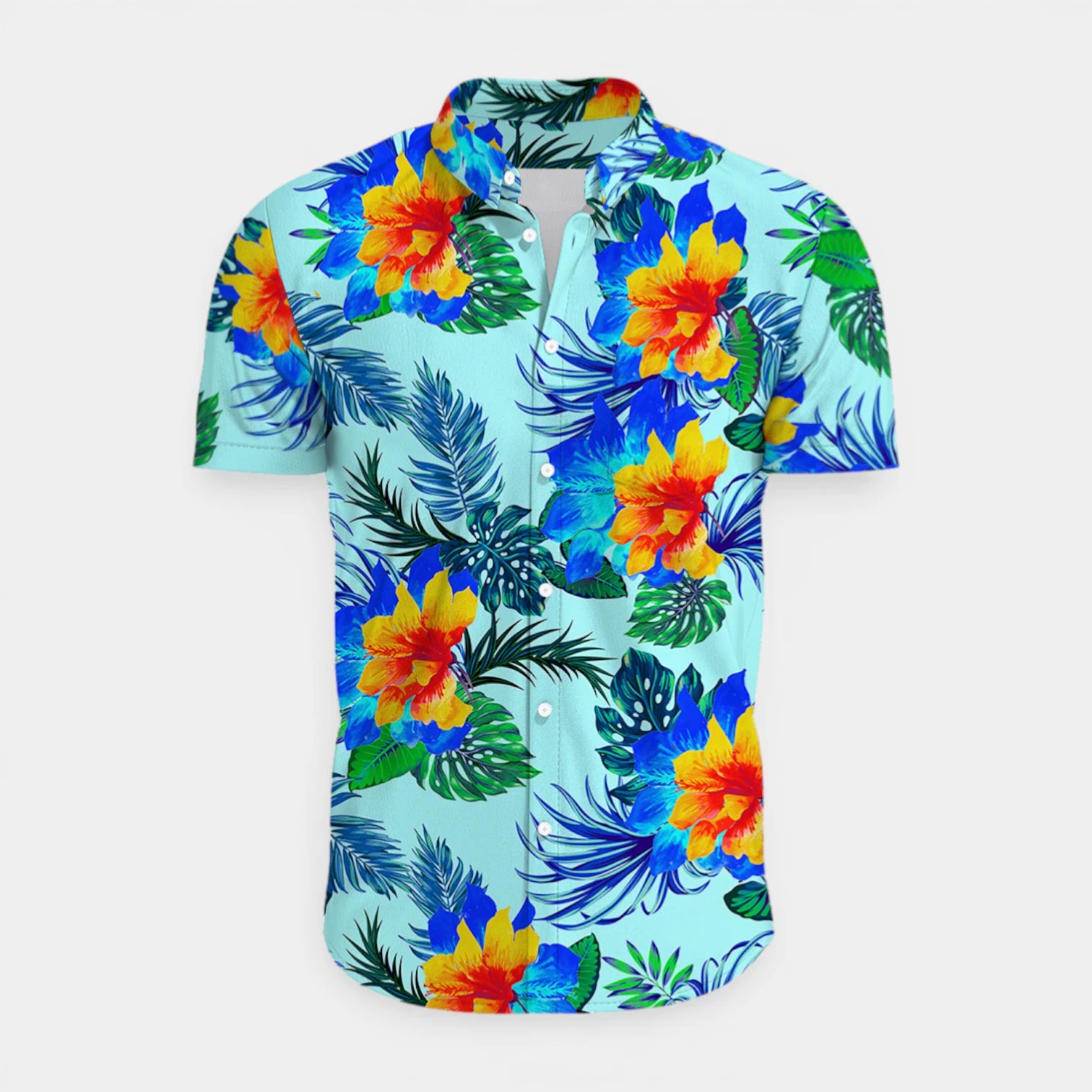 Tropical Floral Print Shirt Short Sleeve Regular Fit for Men