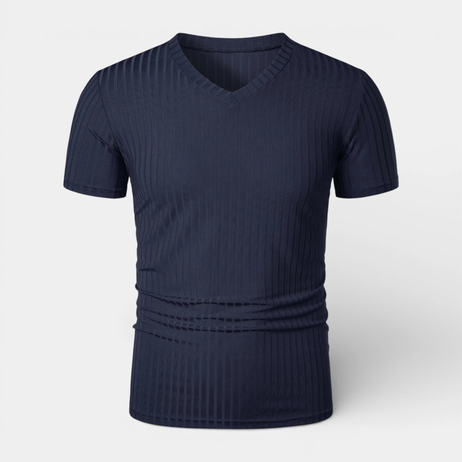 Ribbed V-Neck Knit T-Shirt Short Sleeve for Men