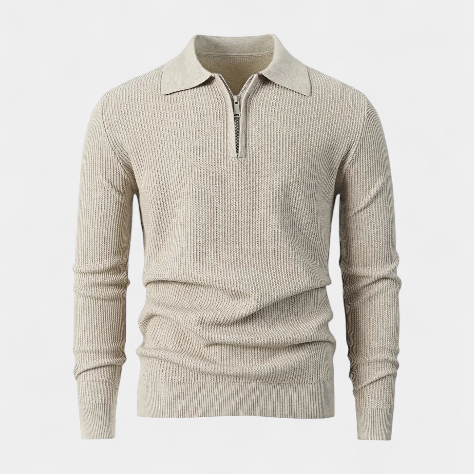 Vintares | Long Sleeve Ribbed Polo Shirt for Men