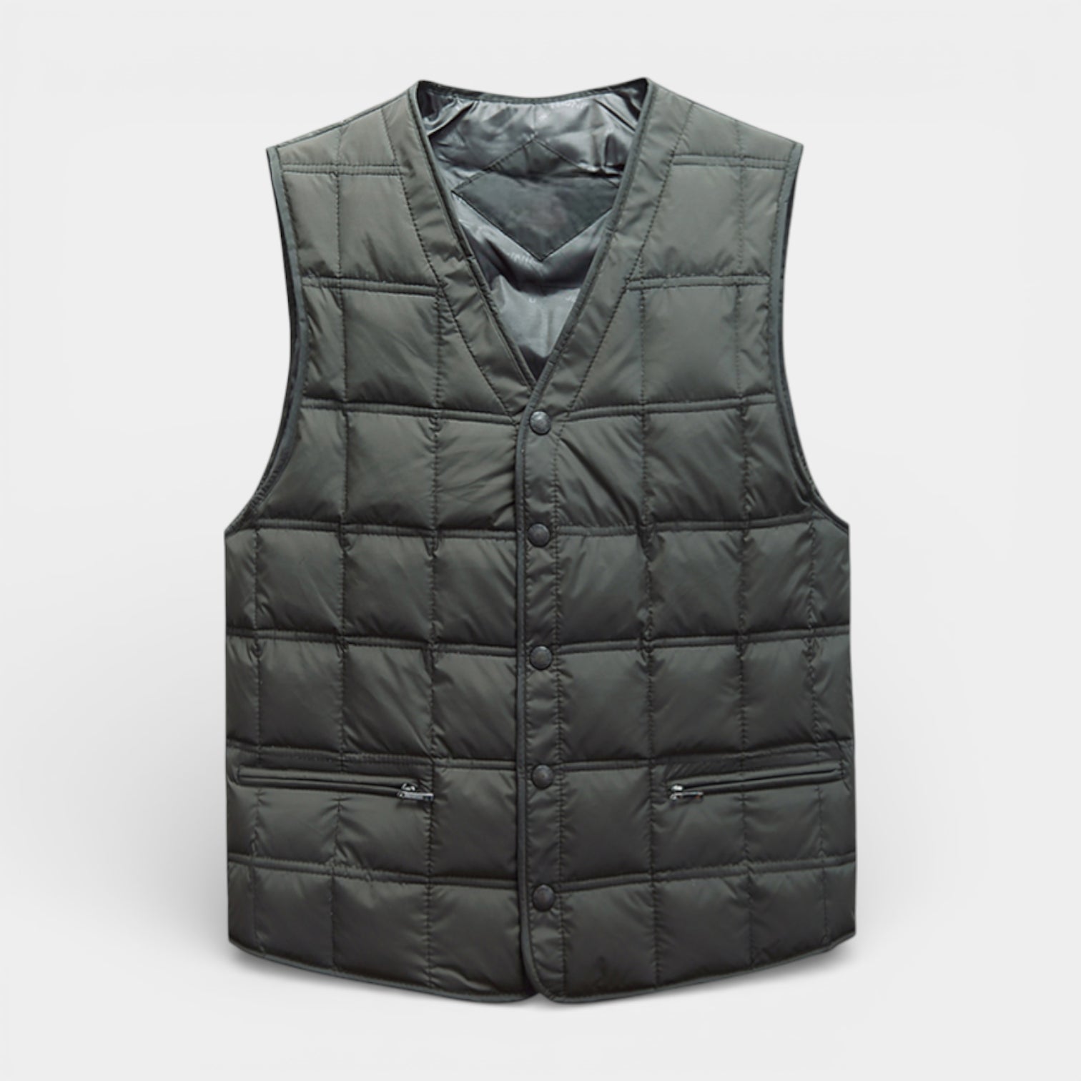 Vintares | Men’s Button-Up Quilted Vest with V-Neck and Zip Pockets
