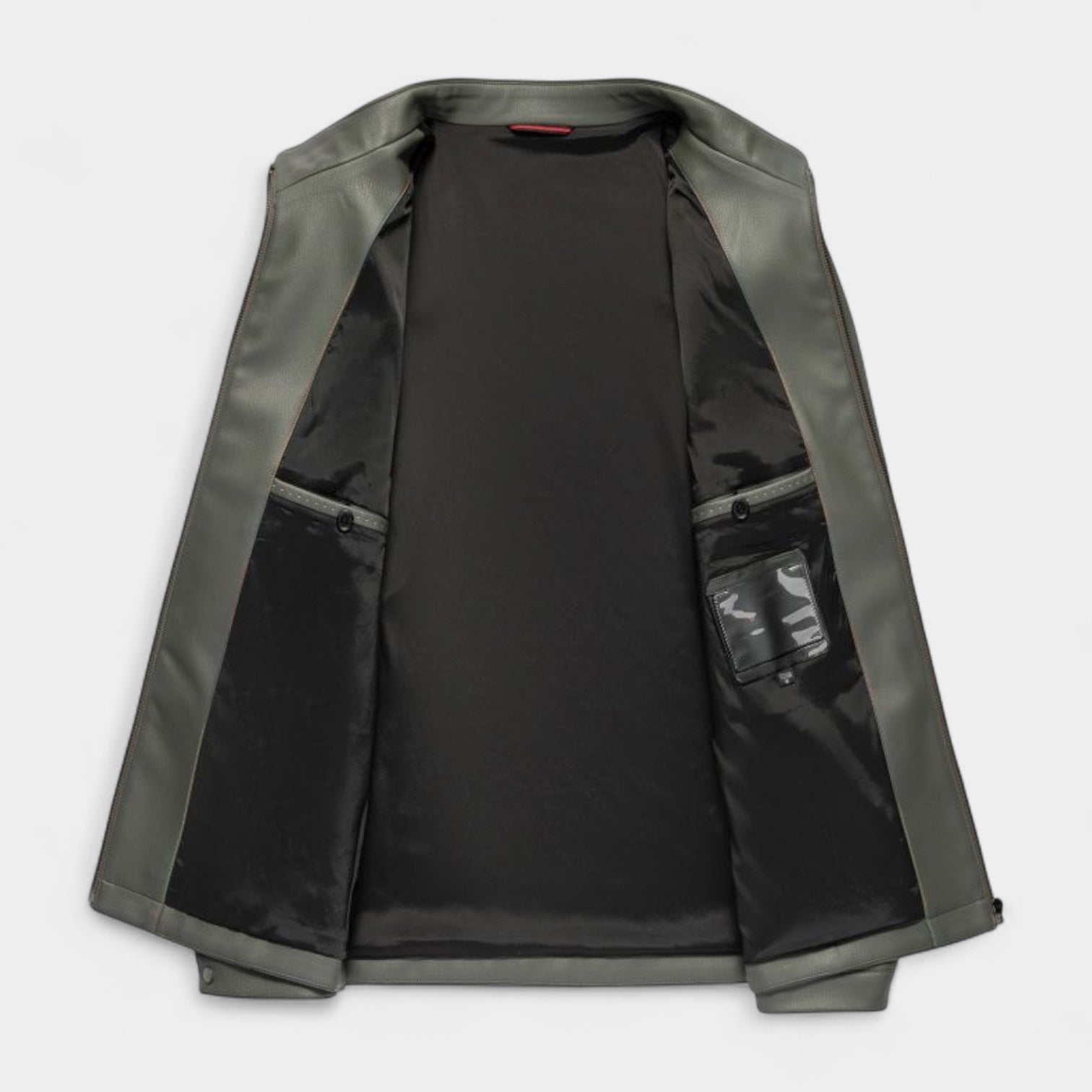 Vintares | Genuine Leather Stand Collar Jacket for Men – Minimalist Zip-Up Outerwear