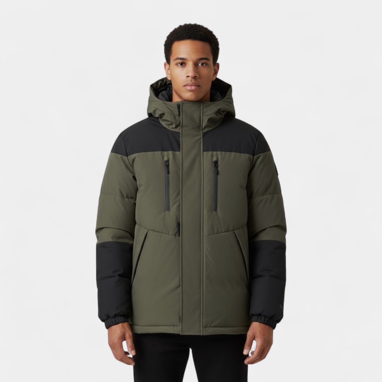 Two-Tone Puffer Jacket Hooded Water-Resistant for Men