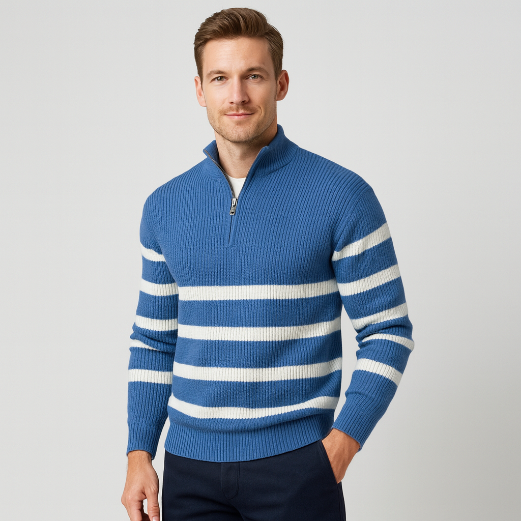 Vintares | Striped Quarter-Zip Sweater for Men