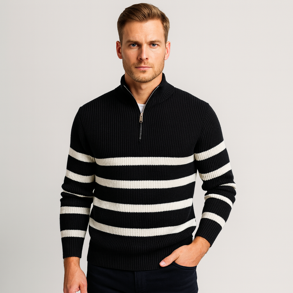 Vintares | Striped Quarter-Zip Sweater for Men