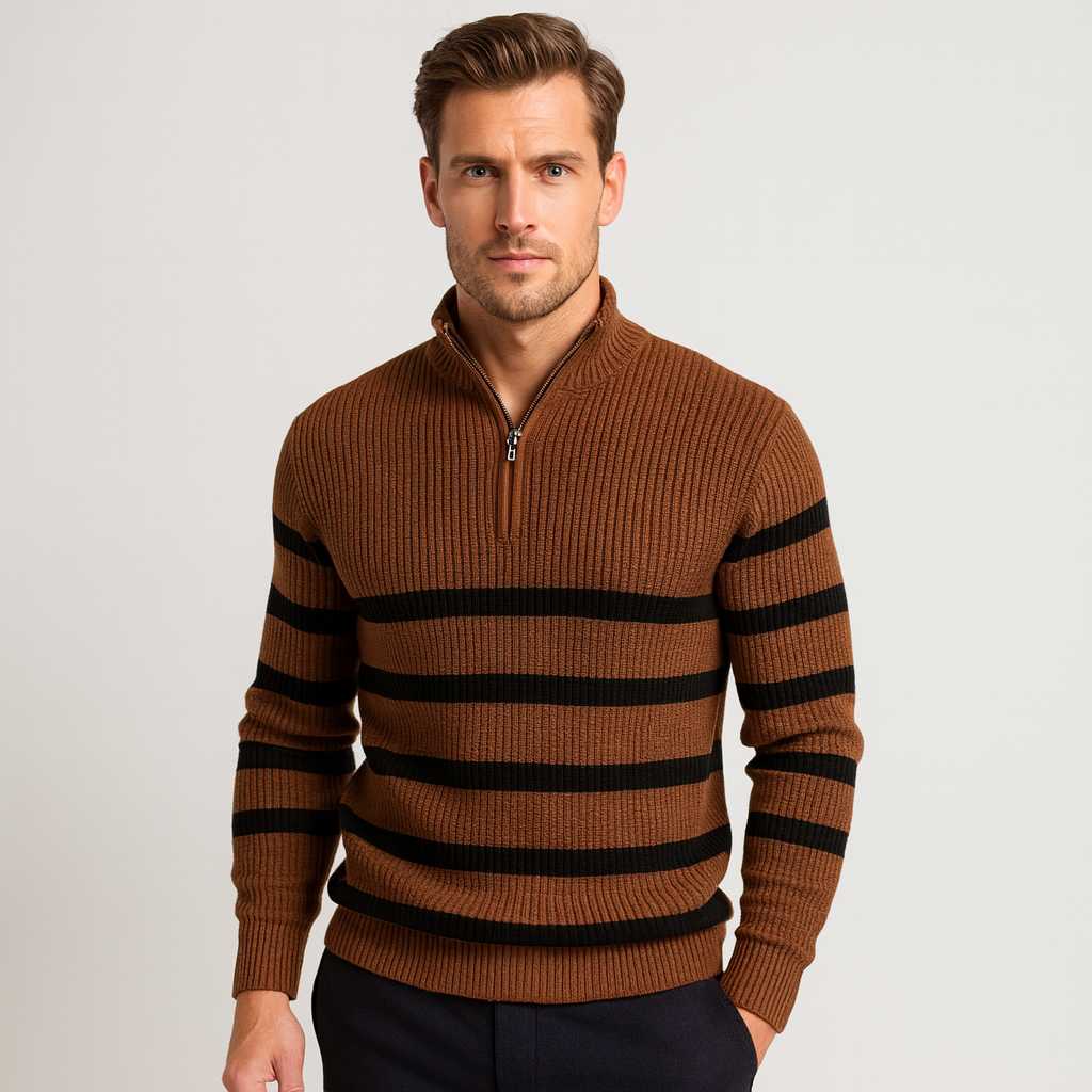 Vintares | Striped Quarter-Zip Sweater for Men
