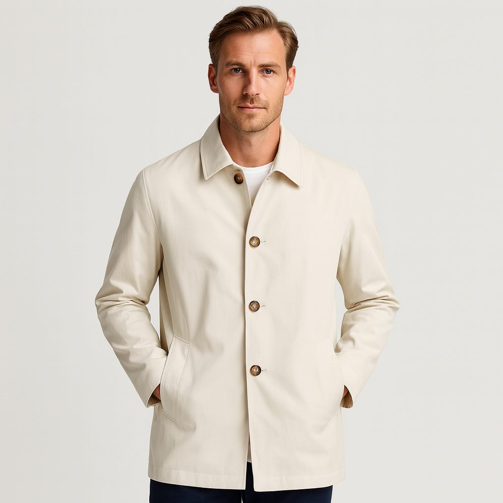 Trench Raincoat Waterproof Taped Seams Regular Fit for Men