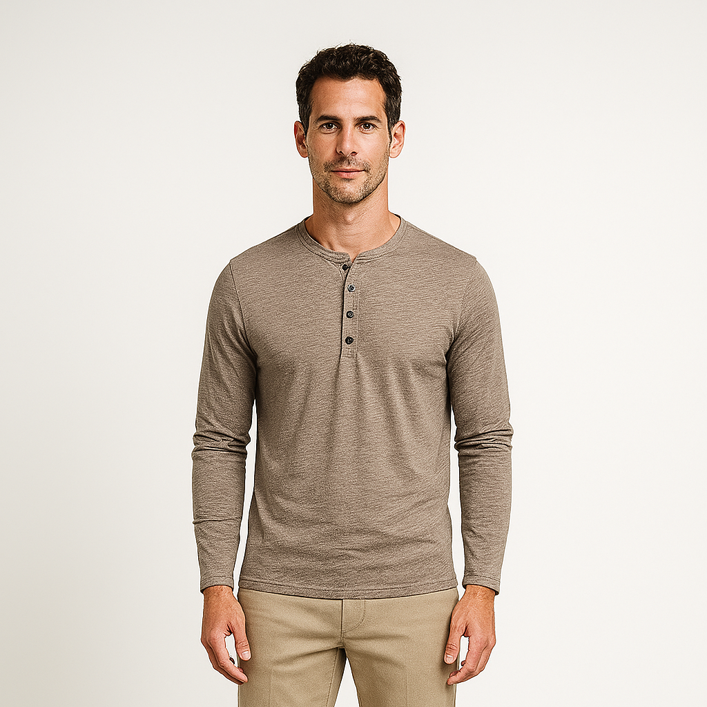 Vintares | Casual Long-Sleeve Henley Shirt in Cotton