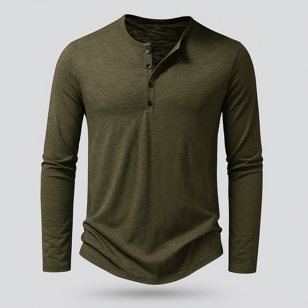 Vintares | Casual Long-Sleeve Henley Shirt in Cotton