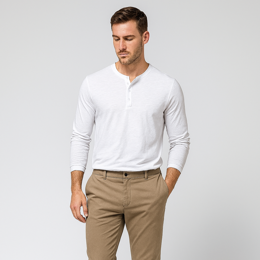 Vintares | Casual Long-Sleeve Henley Shirt in Cotton