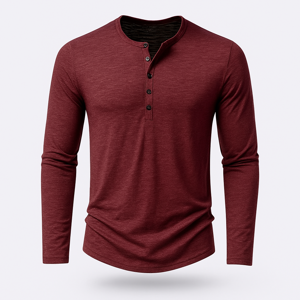 Vintares | Casual Long-Sleeve Henley Shirt in Cotton