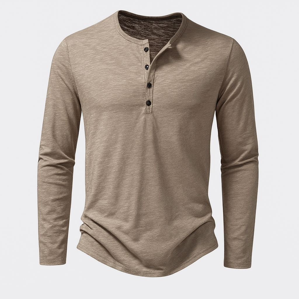 Vintares | Casual Long-Sleeve Henley Shirt in Cotton