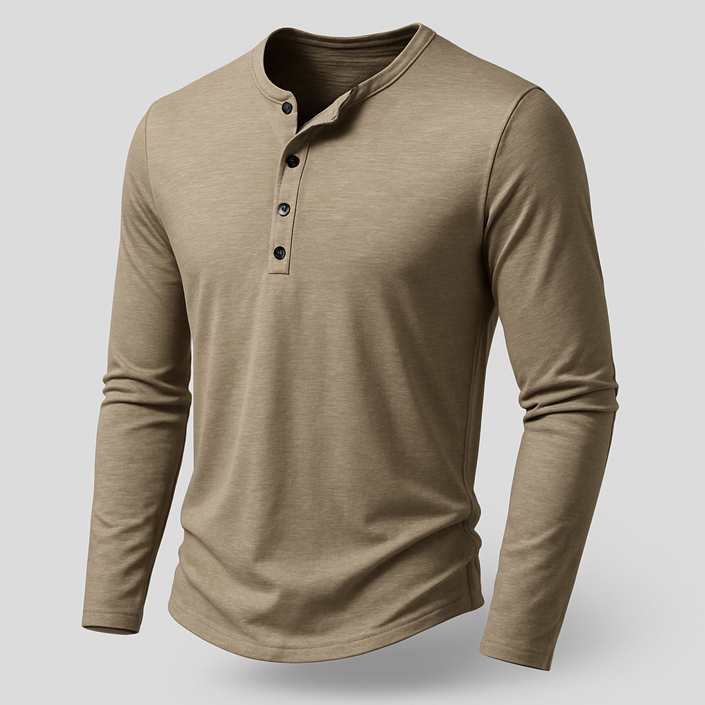 Vintares | Casual Long-Sleeve Henley Shirt in Cotton