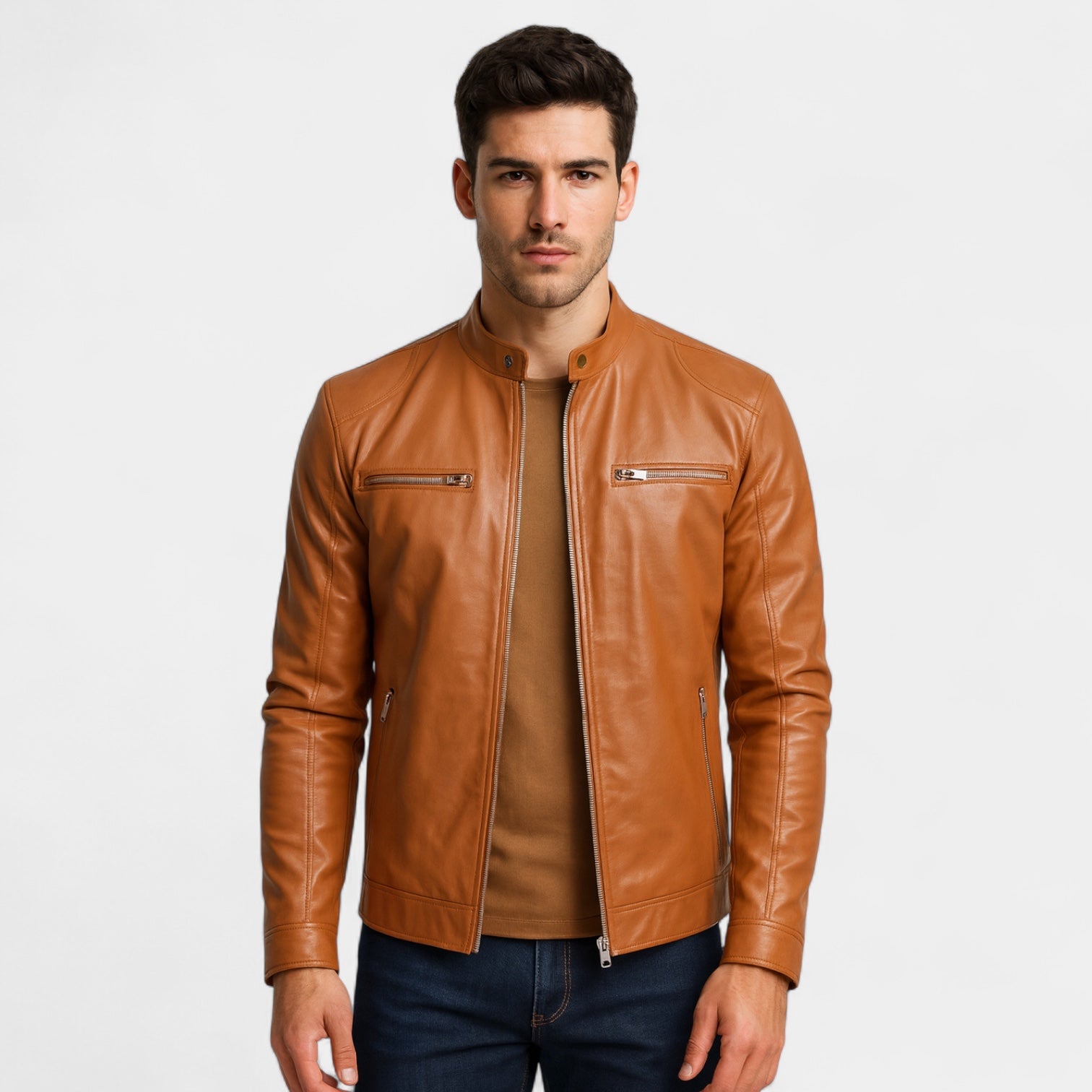 Vintares | Leather Biker Jacket for Men