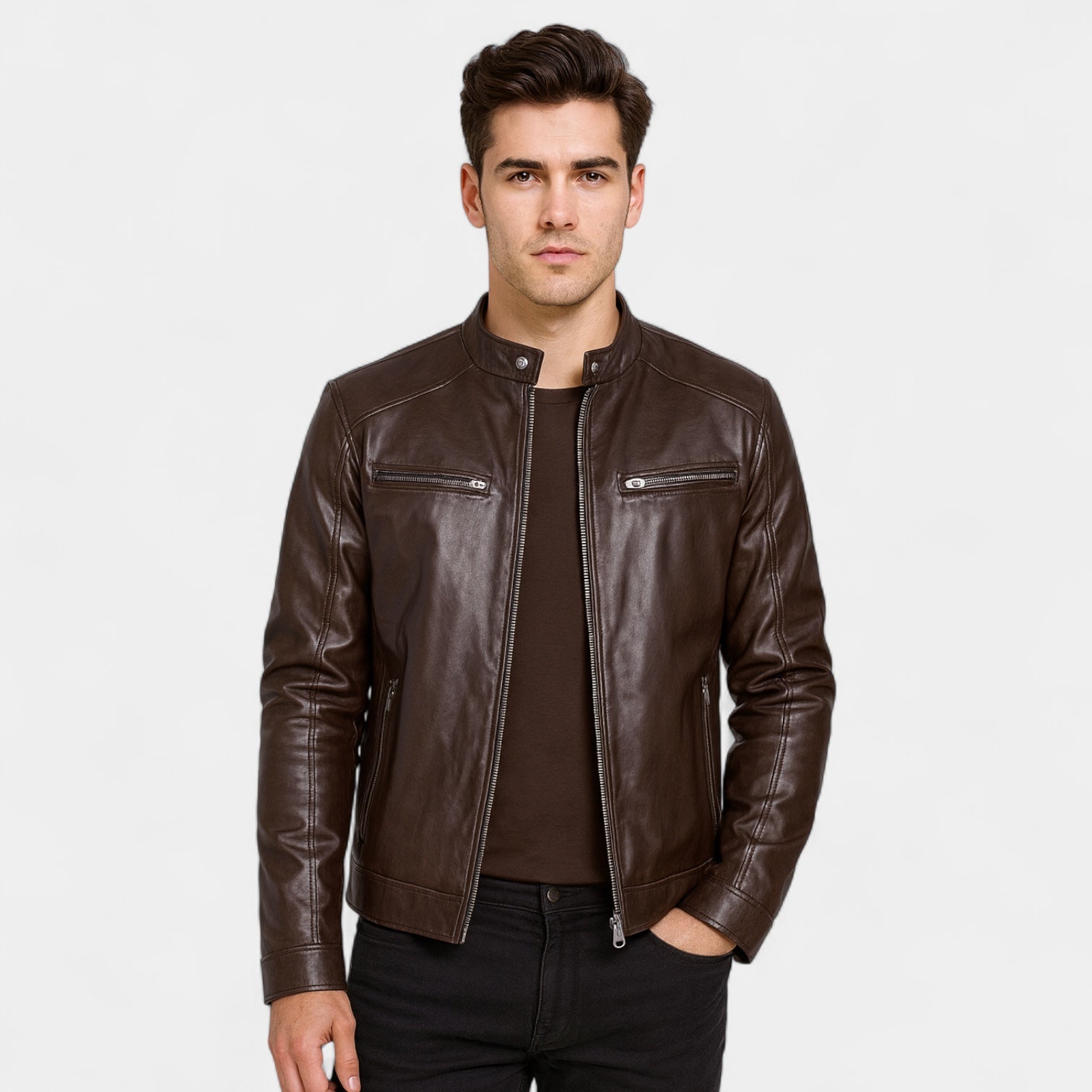 Vintares | Leather Biker Jacket for Men