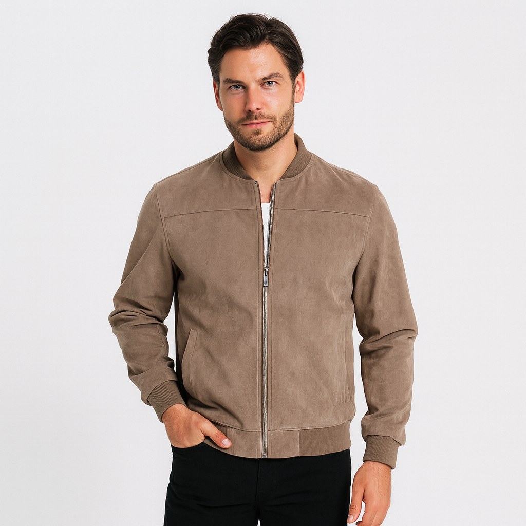 Vintares | Soft Faux Suede Bomber Jacket for Men