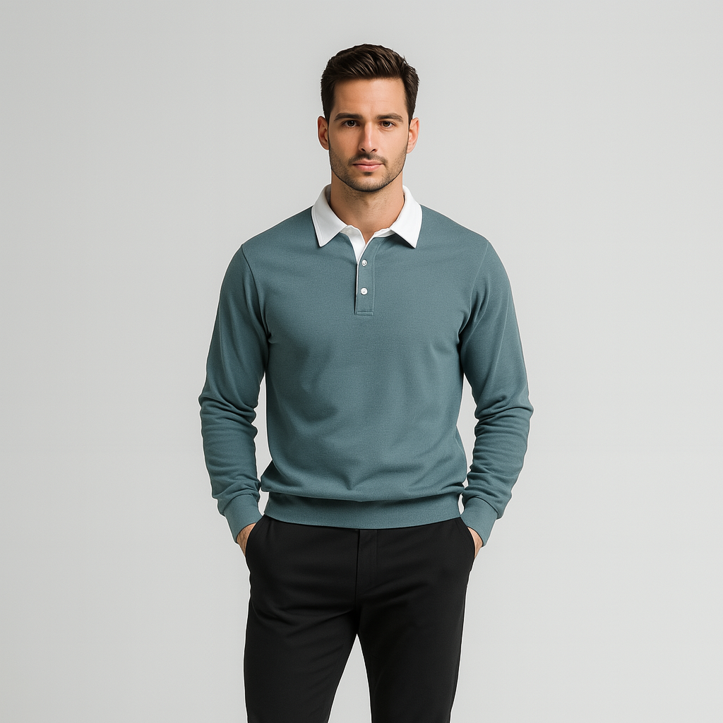 Vintares | Polo Sweatshirt with Dress Collar - Pullover for Men
