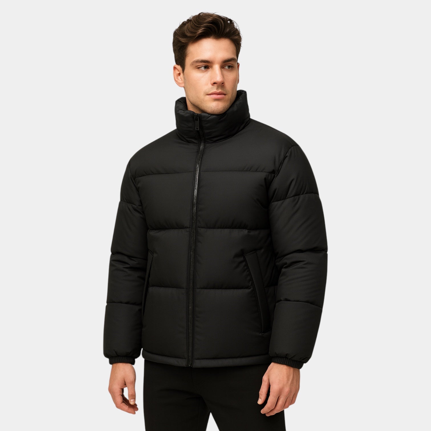 Thick Puffer Jacket Detachable Hood Regular Fit for Men