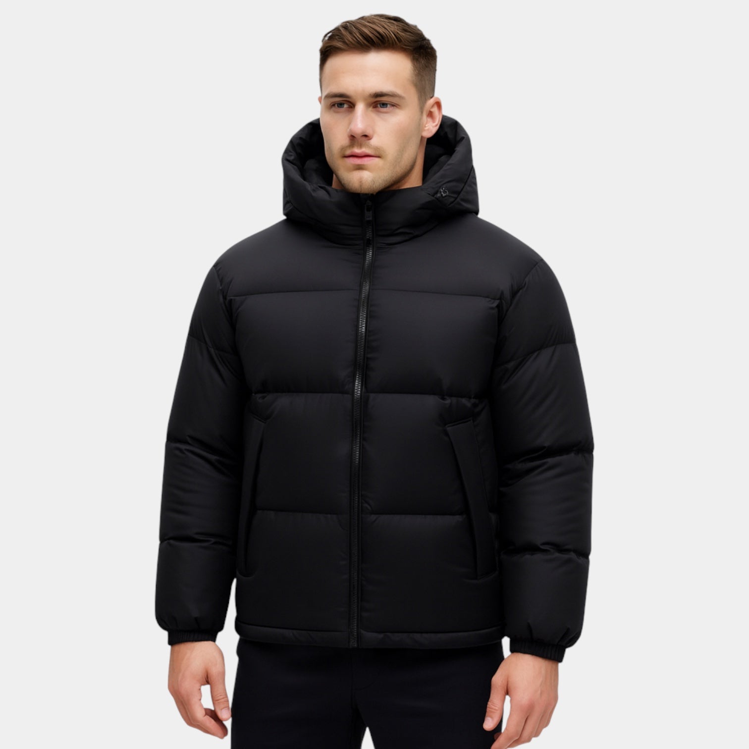 Thick Puffer Jacket Detachable Hood Regular Fit for Men