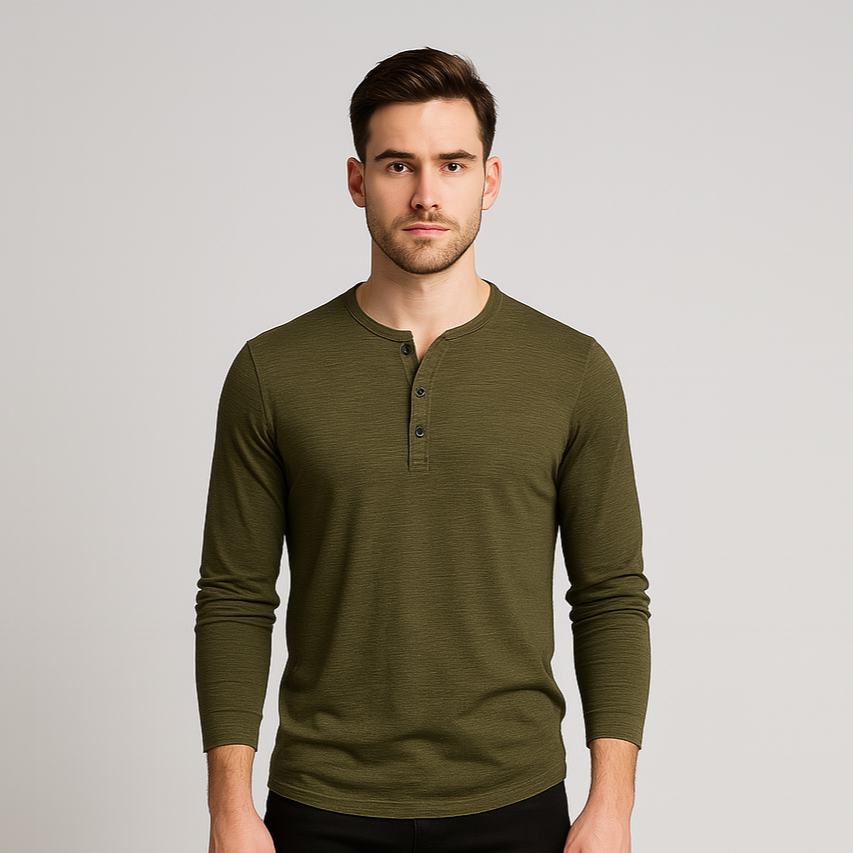 Vintares | Casual Long-Sleeve Henley Shirt in Cotton
