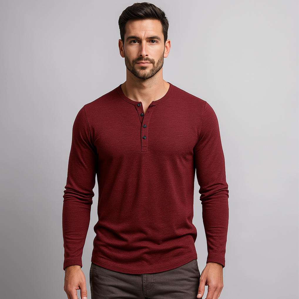 Vintares | Casual Long-Sleeve Henley Shirt in Cotton