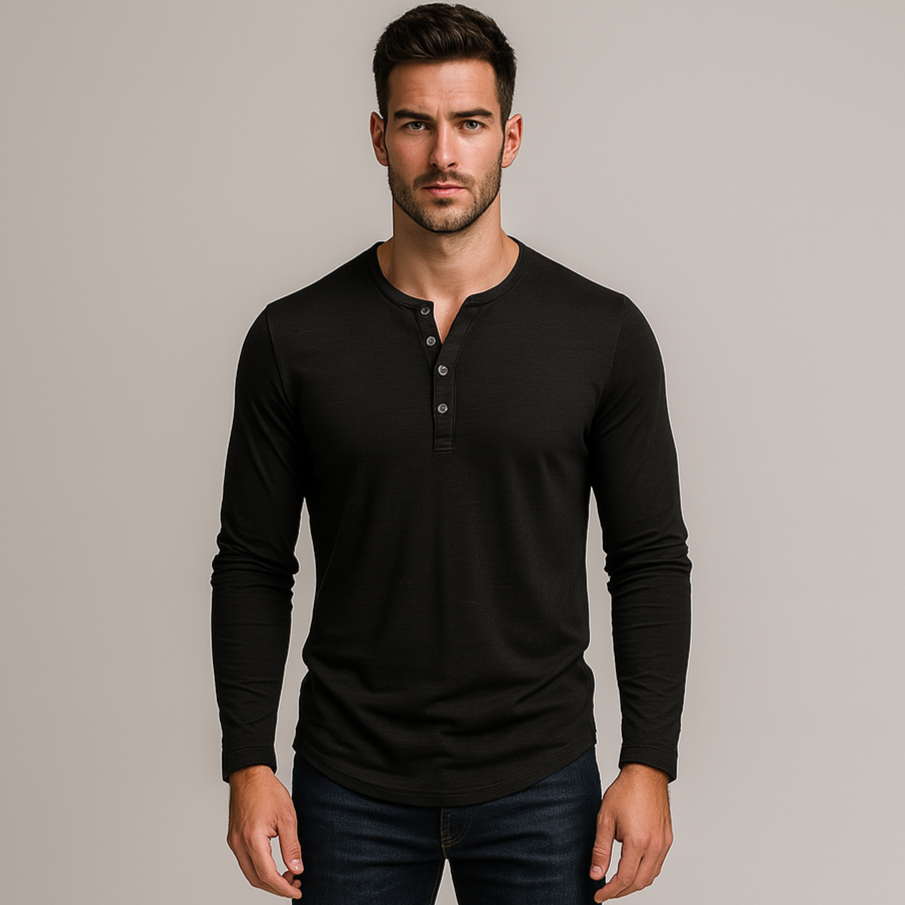 Vintares | Casual Long-Sleeve Henley Shirt in Cotton