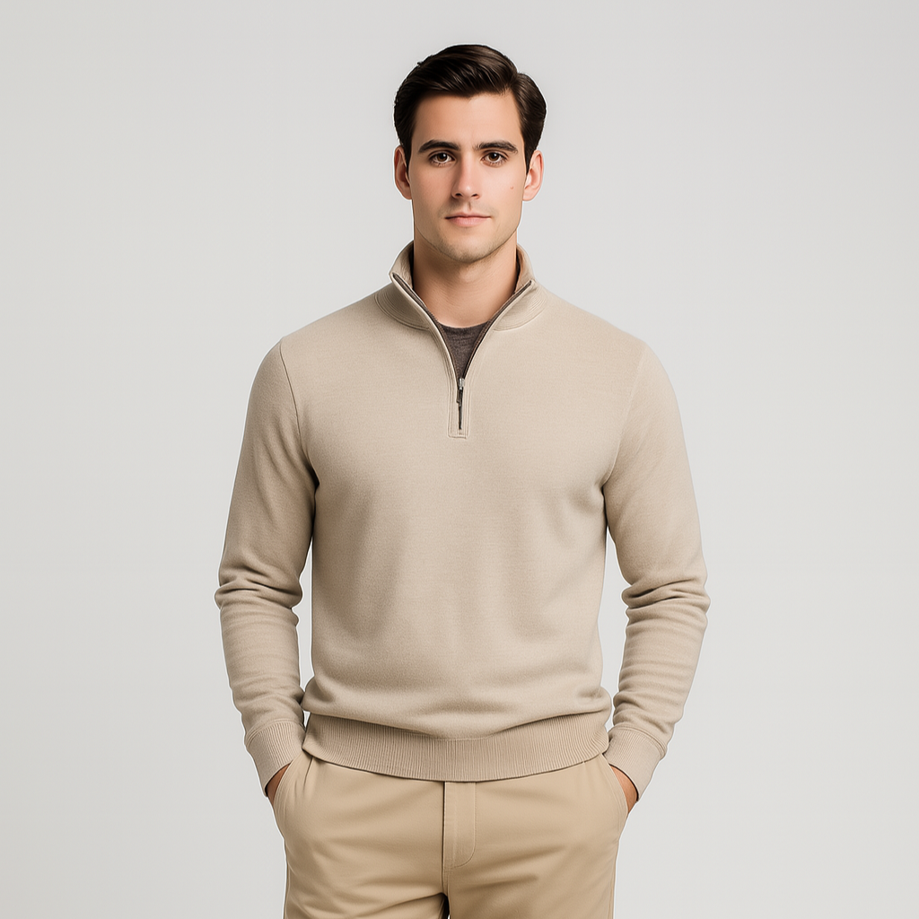 Vintares | Men's Half-Zip Sweater - Cotton Blend & Ribbed Collar