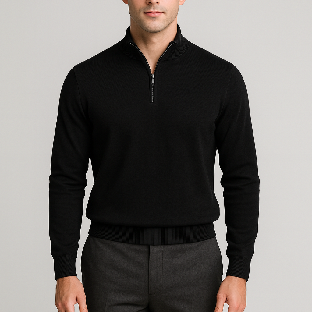 Cotton Blend Half-Zip Sweater Ribbed Collar for Men