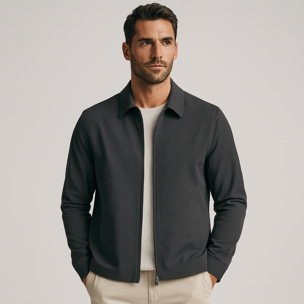 Vintares | Classic Bomber with Collar for Men - Full Zip Business Jacket