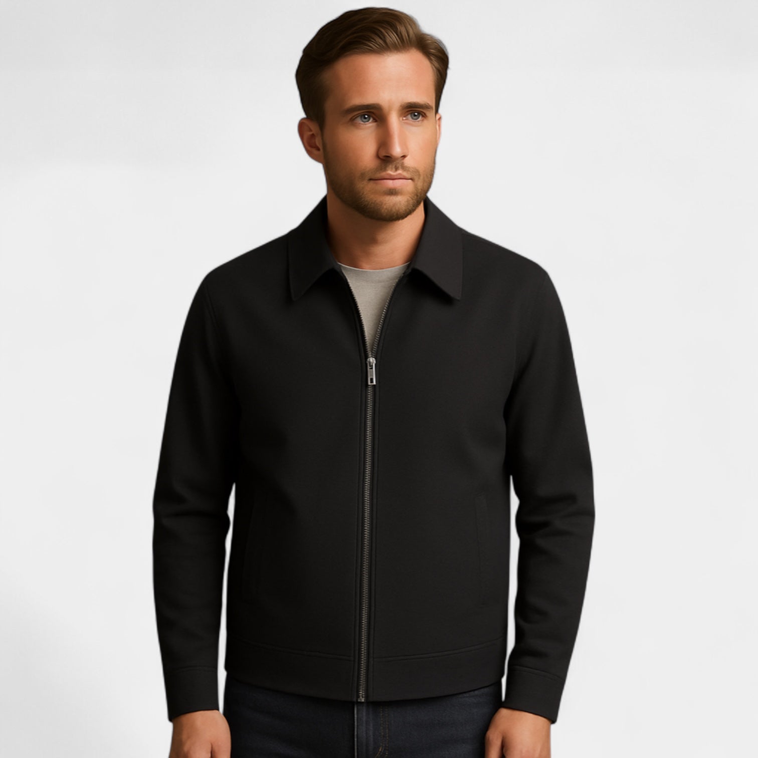 Vintares | Classic Bomber with Collar for Men - Full Zip Business Jacket