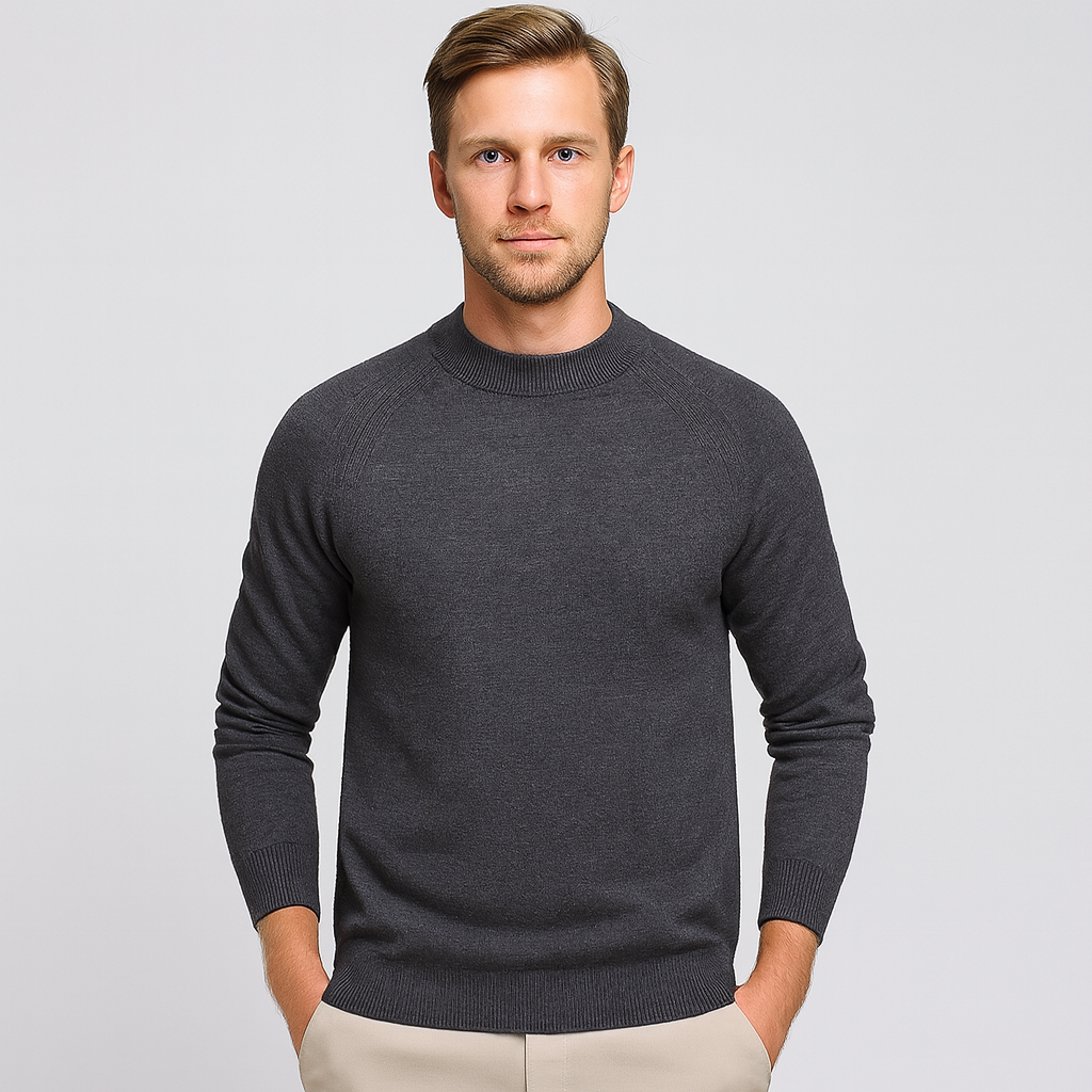 Vintares | Merino Wool Sweater with Half High Collar - Crew Neck