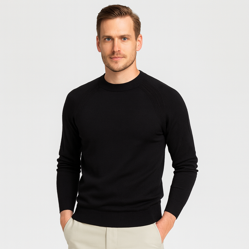 Vintares | Merino Wool Sweater with Half High Collar - Crew Neck
