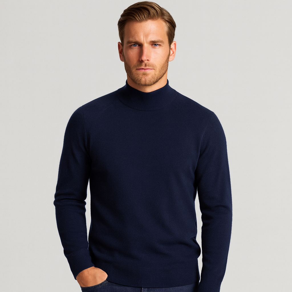 Vintares | Merino Blend Pullover with Half-High Turtleneck