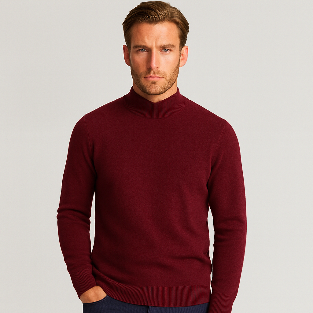 Vintares | Merino Blend Pullover with Half-High Turtleneck