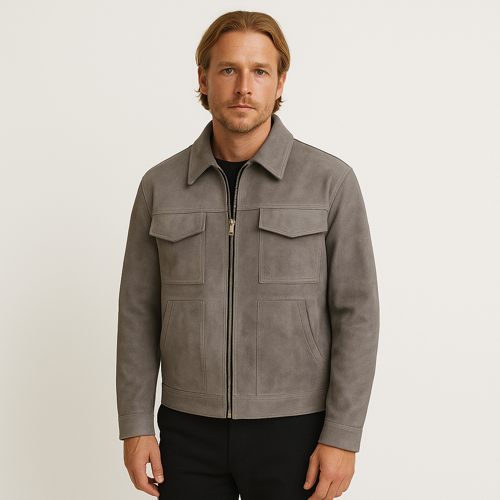 Vintares | Casual Faux Suede Jacket for Men - Double Zippers