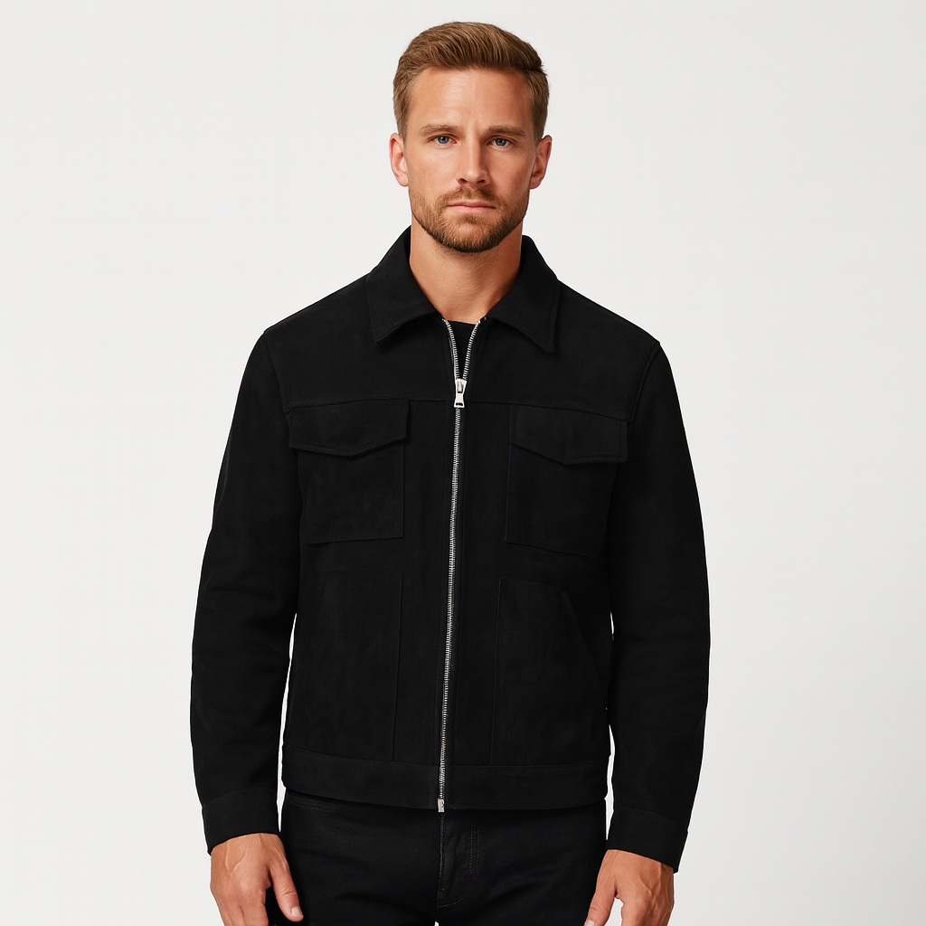 Vintares | Casual Faux Suede Jacket for Men - Double Zippers