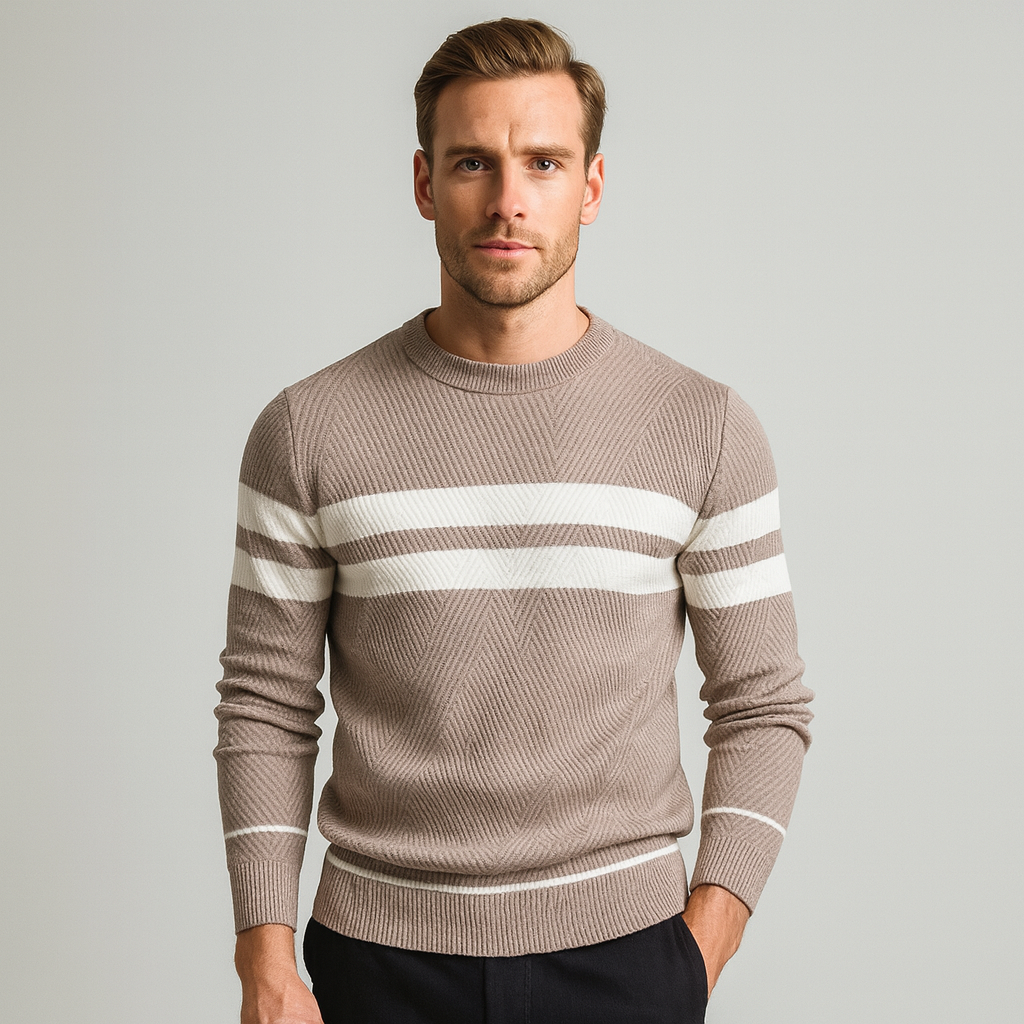 Vintares | Striped Sweater for Men - Crewneck Pullover