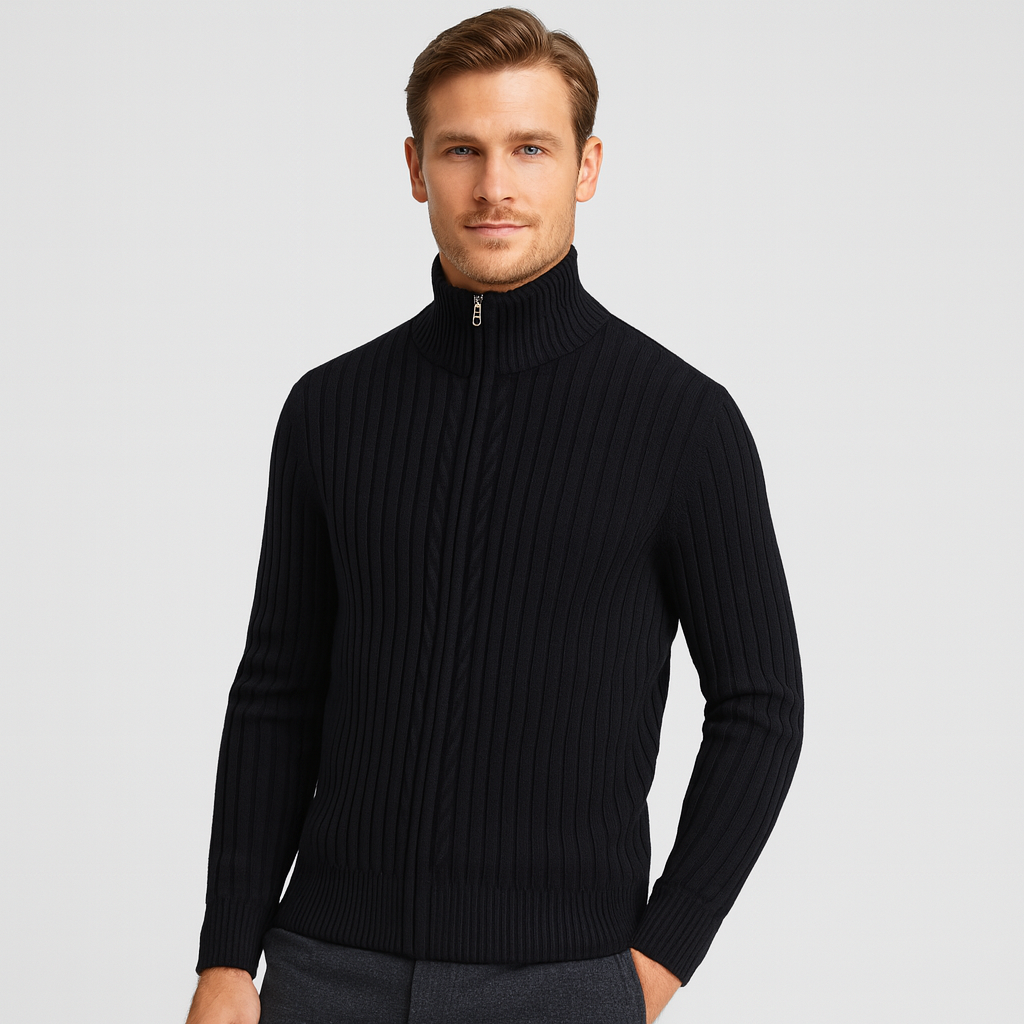 Vintares | Ribbed Wool Cardigan with Zipper for Men