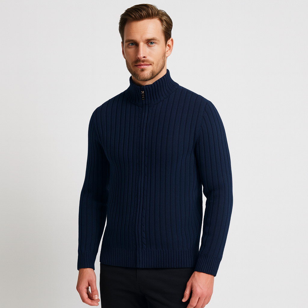 Vintares | Ribbed Wool Cardigan with Zipper for Men