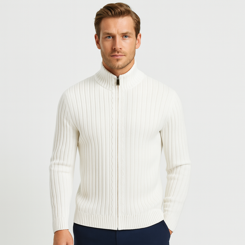 Vintares | Ribbed Wool Cardigan with Zipper for Men