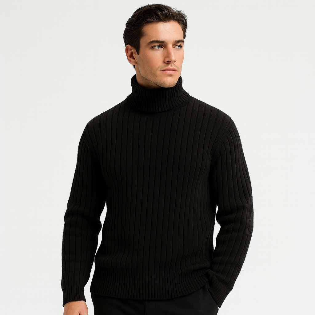 Ribbed Knit Turtleneck Sweater Regular Fit for Men