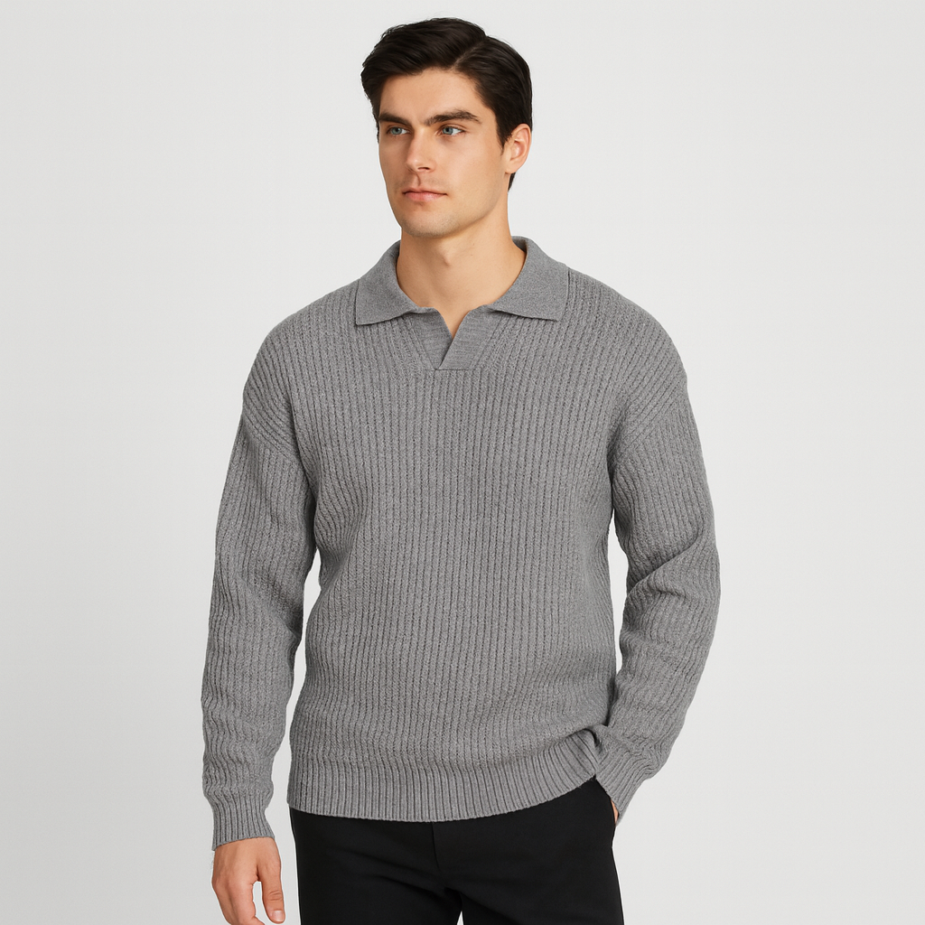 Vintares | Textured Knit Polo Sweater for Men